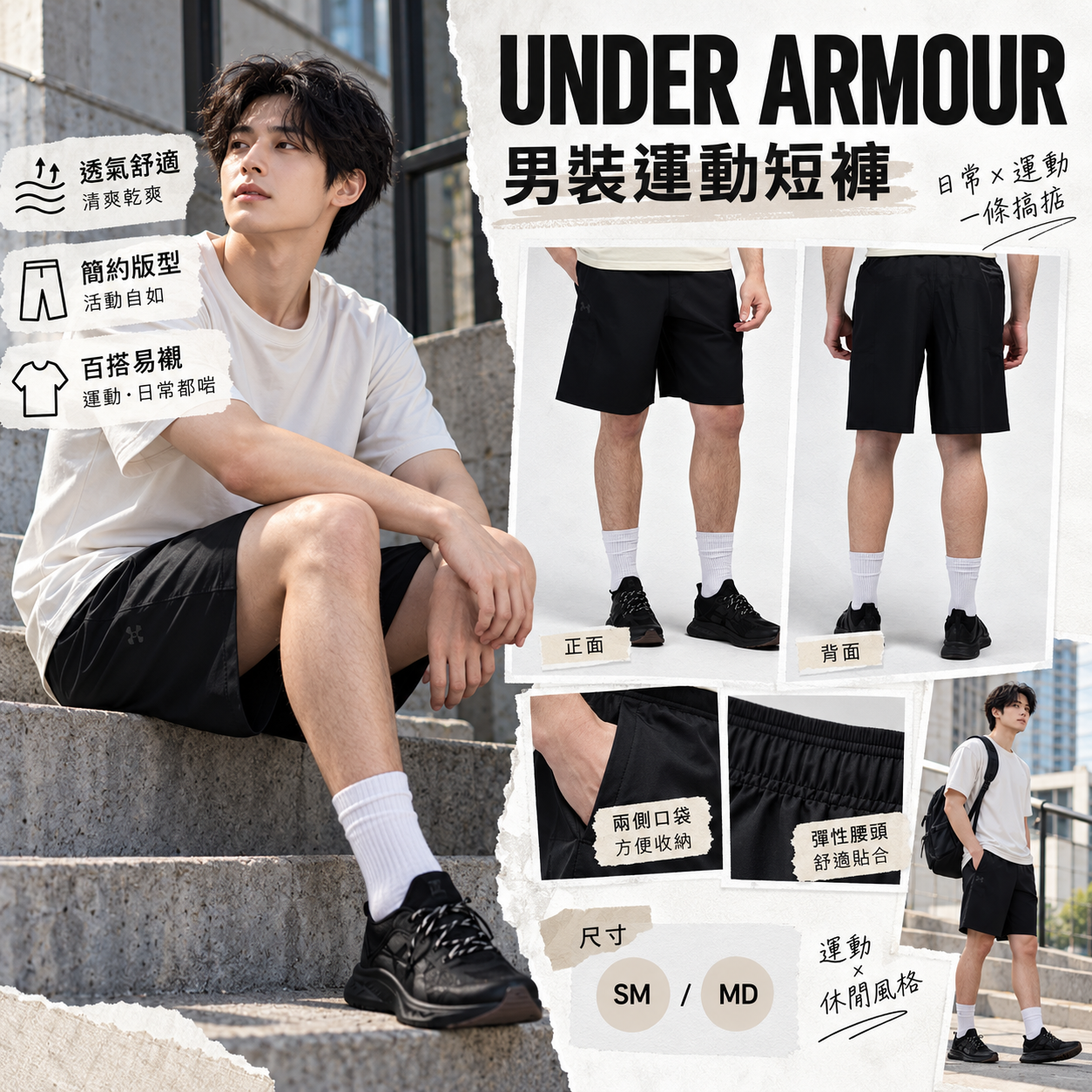 【預購】UNDER ARMOUR N101421 男裝運動短褲 (黑色)