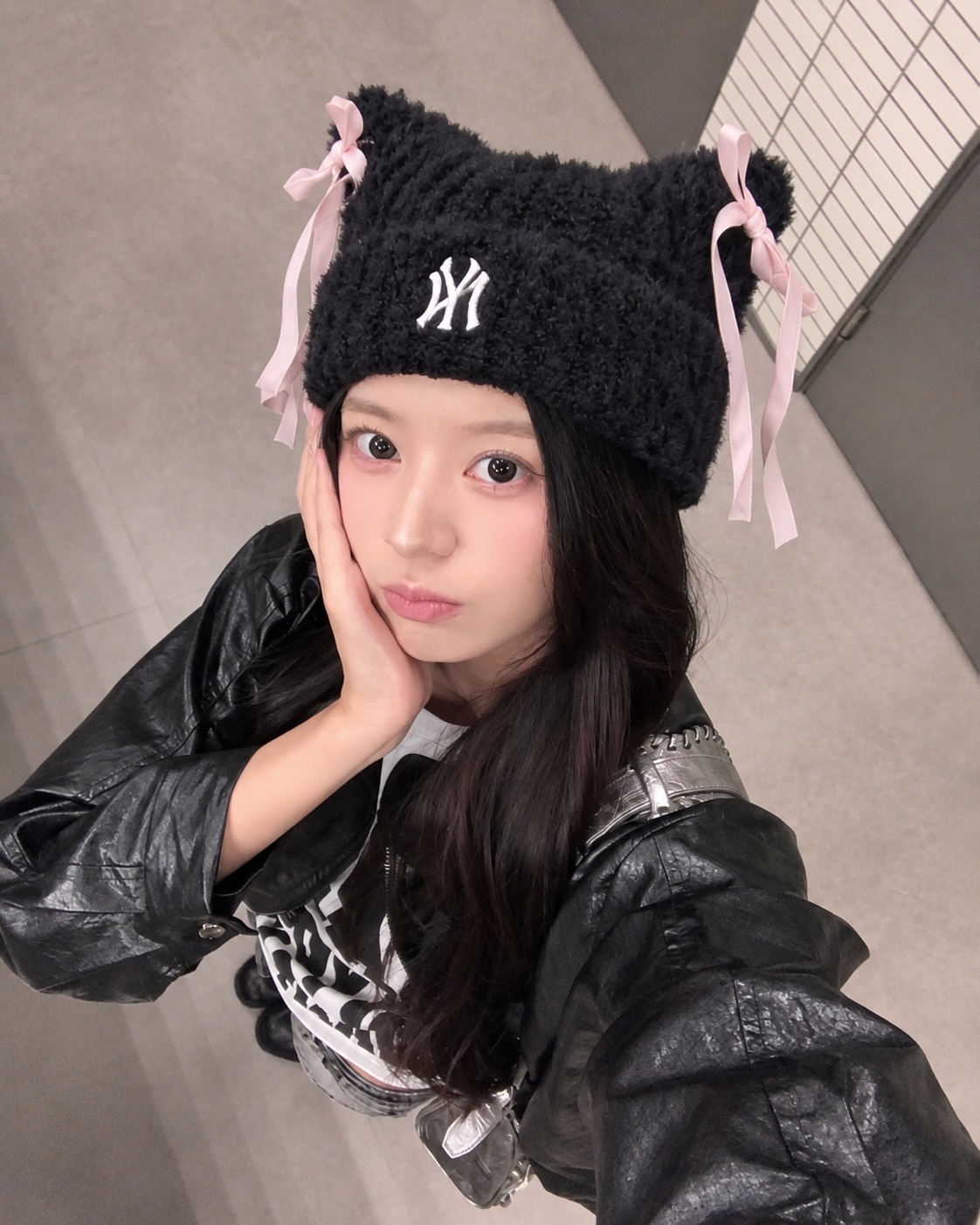 【Luxury】 MLB蝴蝶結針織帽 MLB貓耳毛帽 保暖 毛線帽 冬天毛帽 MLB毛絨貓耳蝴蝶結綁帶帽🐈 正面經典球隊Logo 兩側立體貓耳🎀 韓系甜酷感帽子