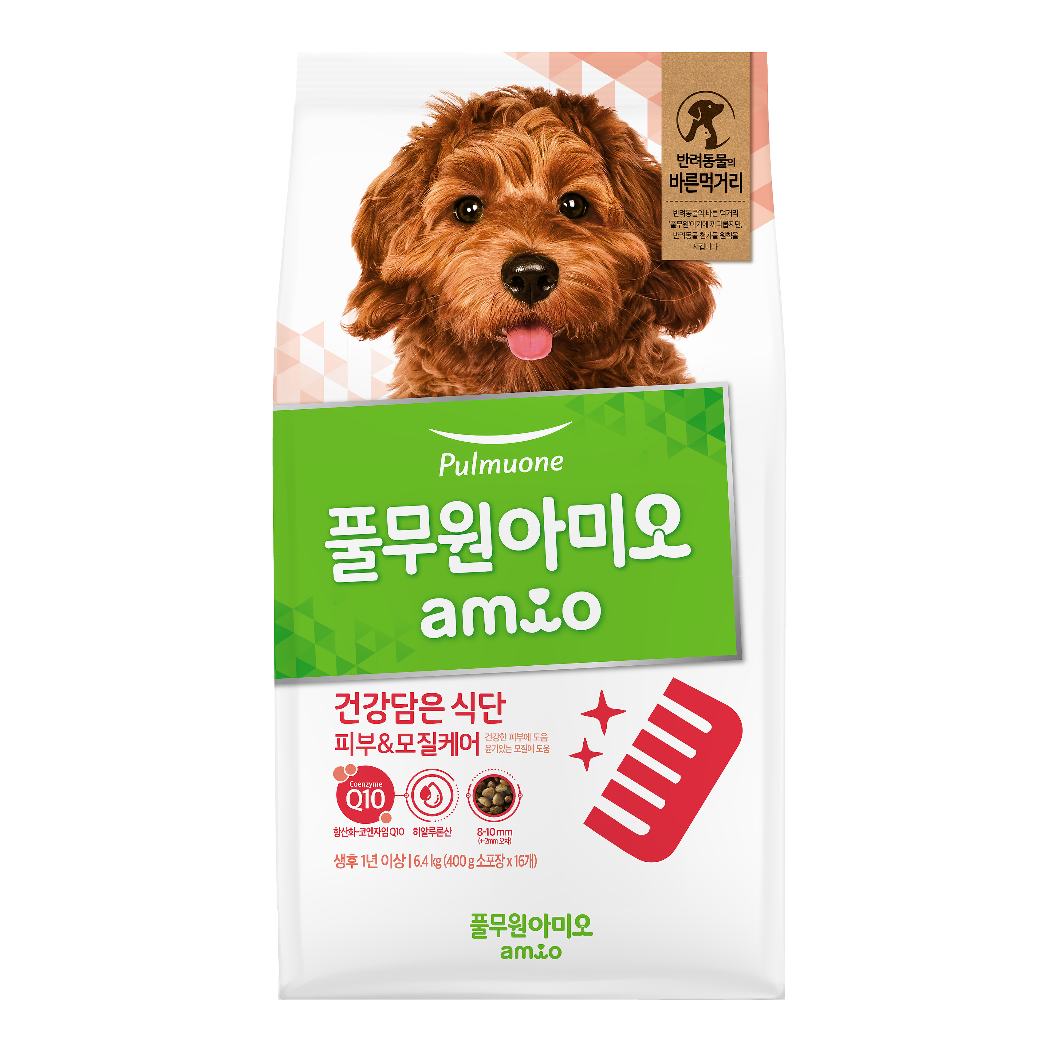 Amio 韓國Q10健康機能狗糧 亮澤毛髮成犬配方 6.4kg (400g x 16袋)