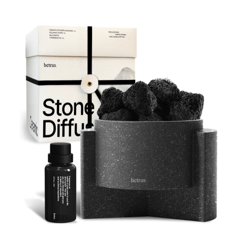 CR261014-H38-Hetras Premium Ceramic Stone Diffuser Set Black - Hotel Wood-EXP:2028/2029