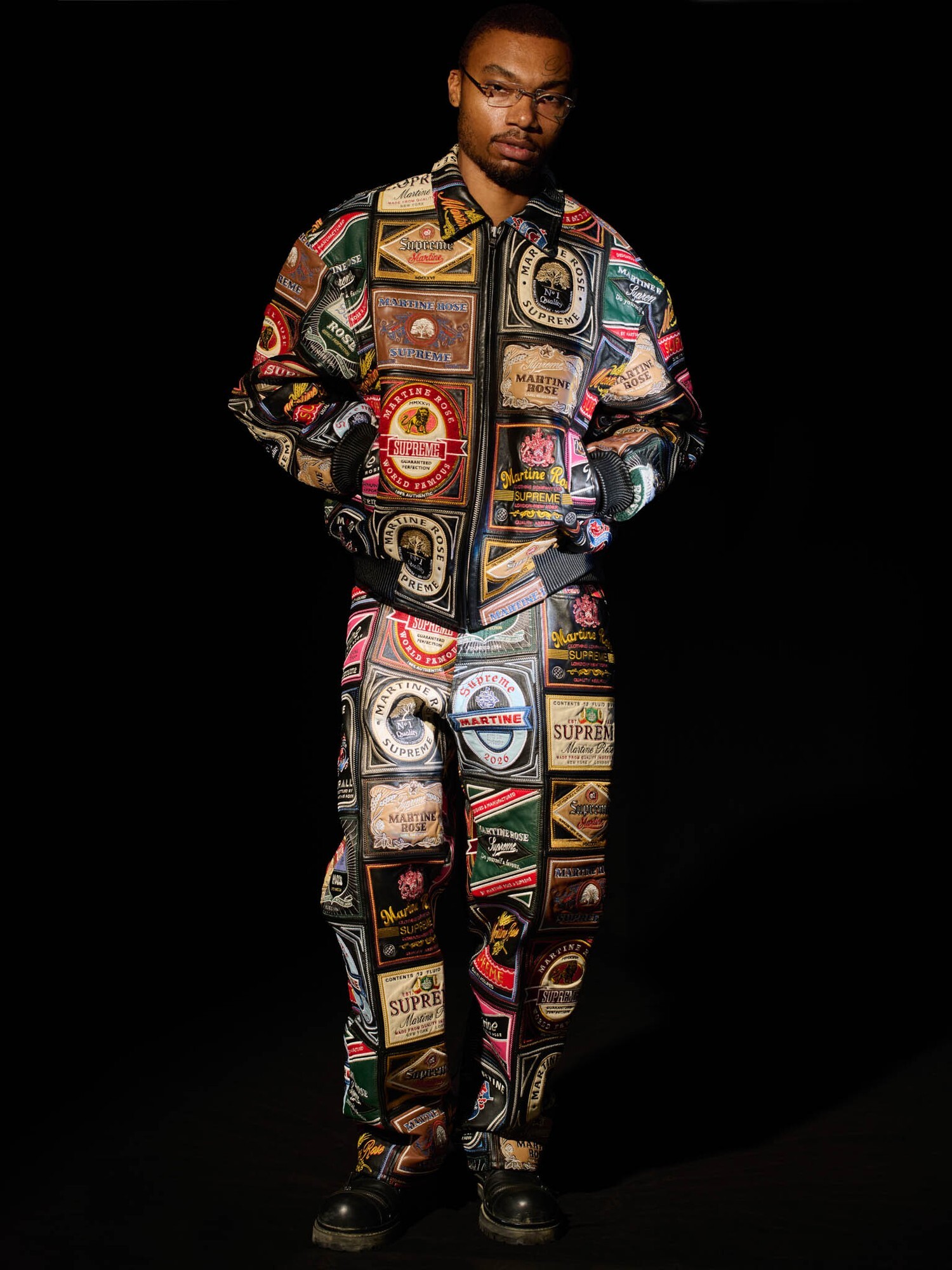 SUPREME X MARTINE ROSE PATCHWORK LABELS LEATHER (JACKET/5-POCKET JEAN) 外套 長褲