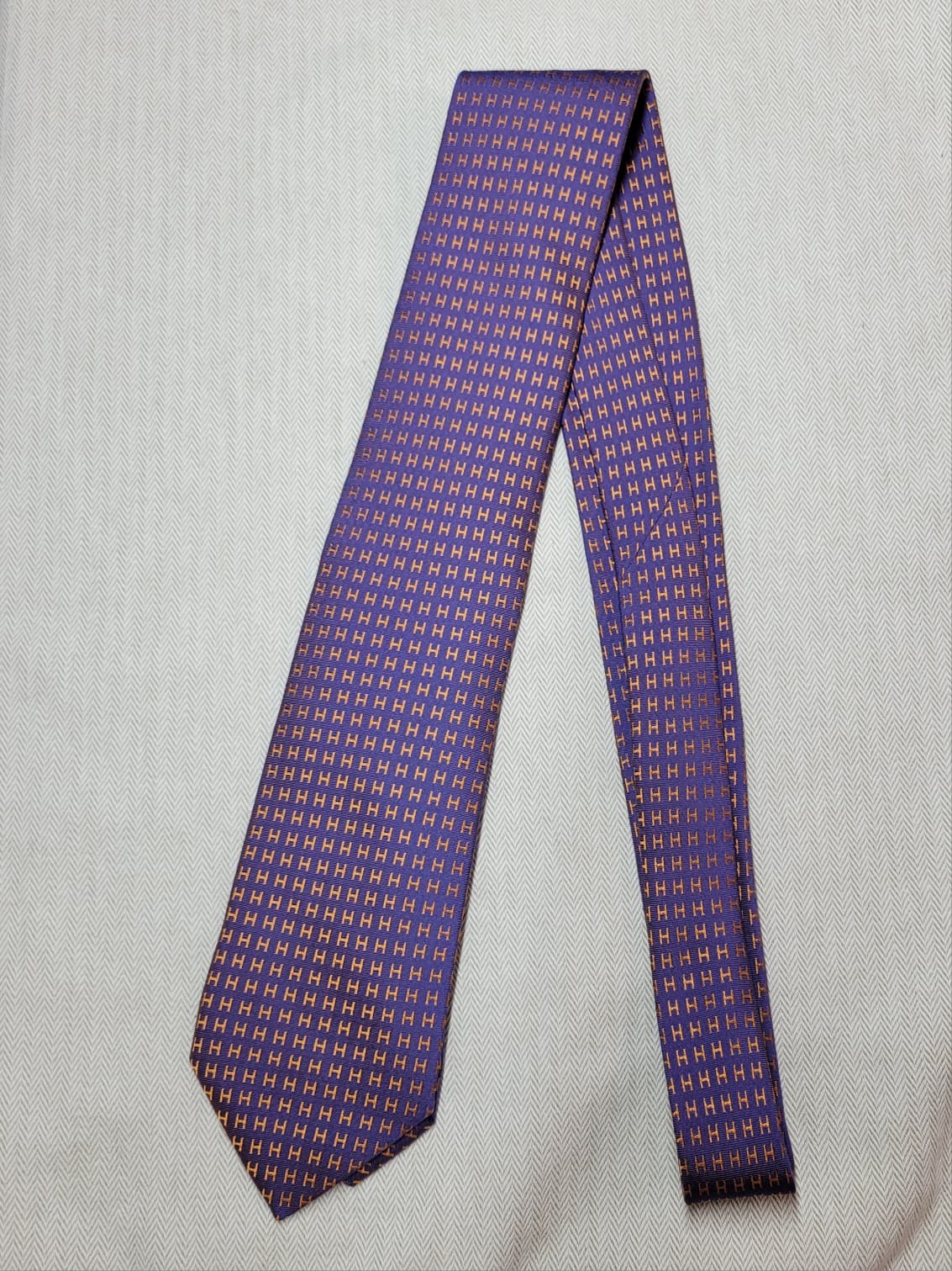 HERMES Faconnee H Bicolore tie ORANGE/VIOLET NO.72