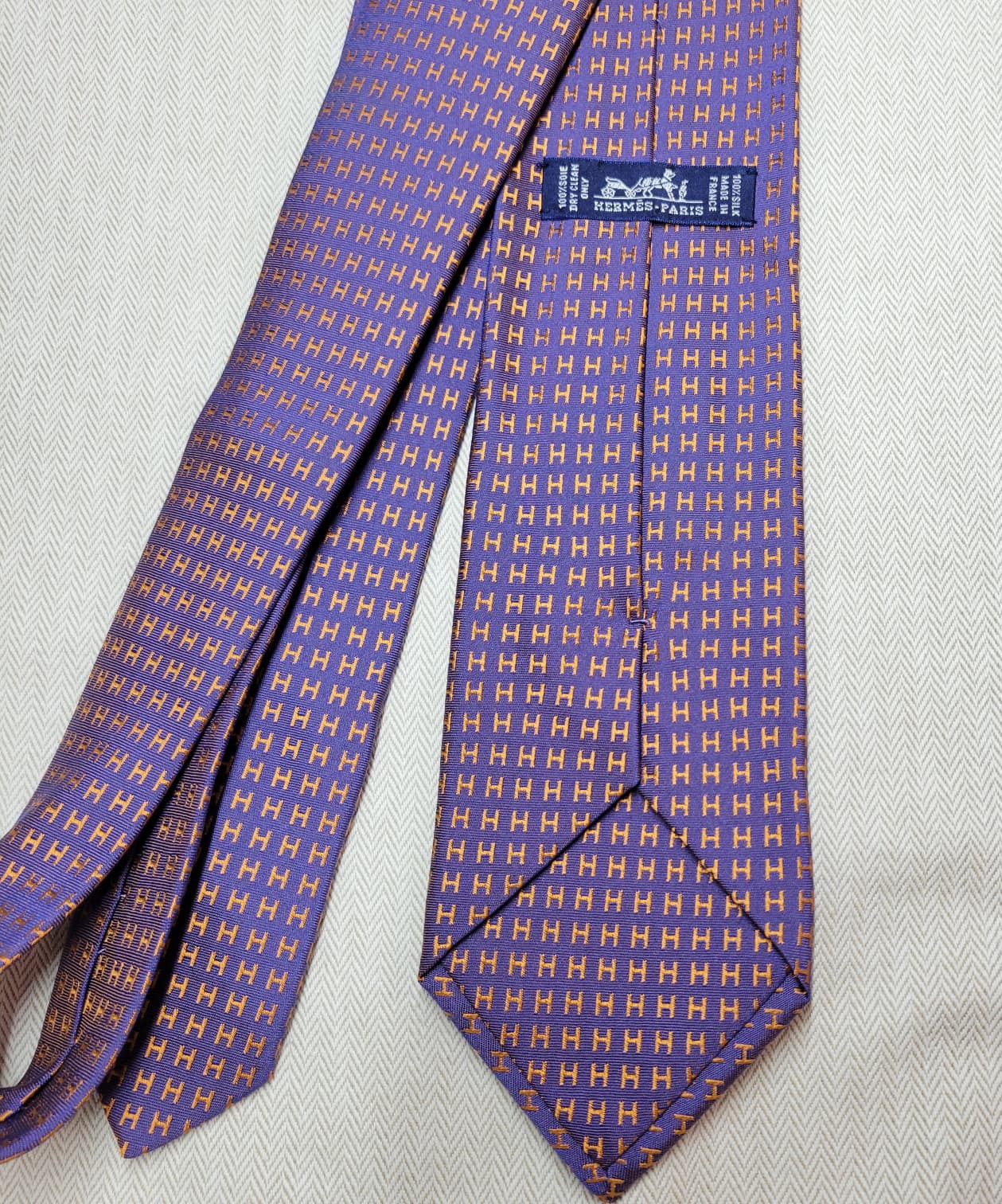 HERMES Faconnee H Bicolore tie ORANGE/VIOLET NO.72