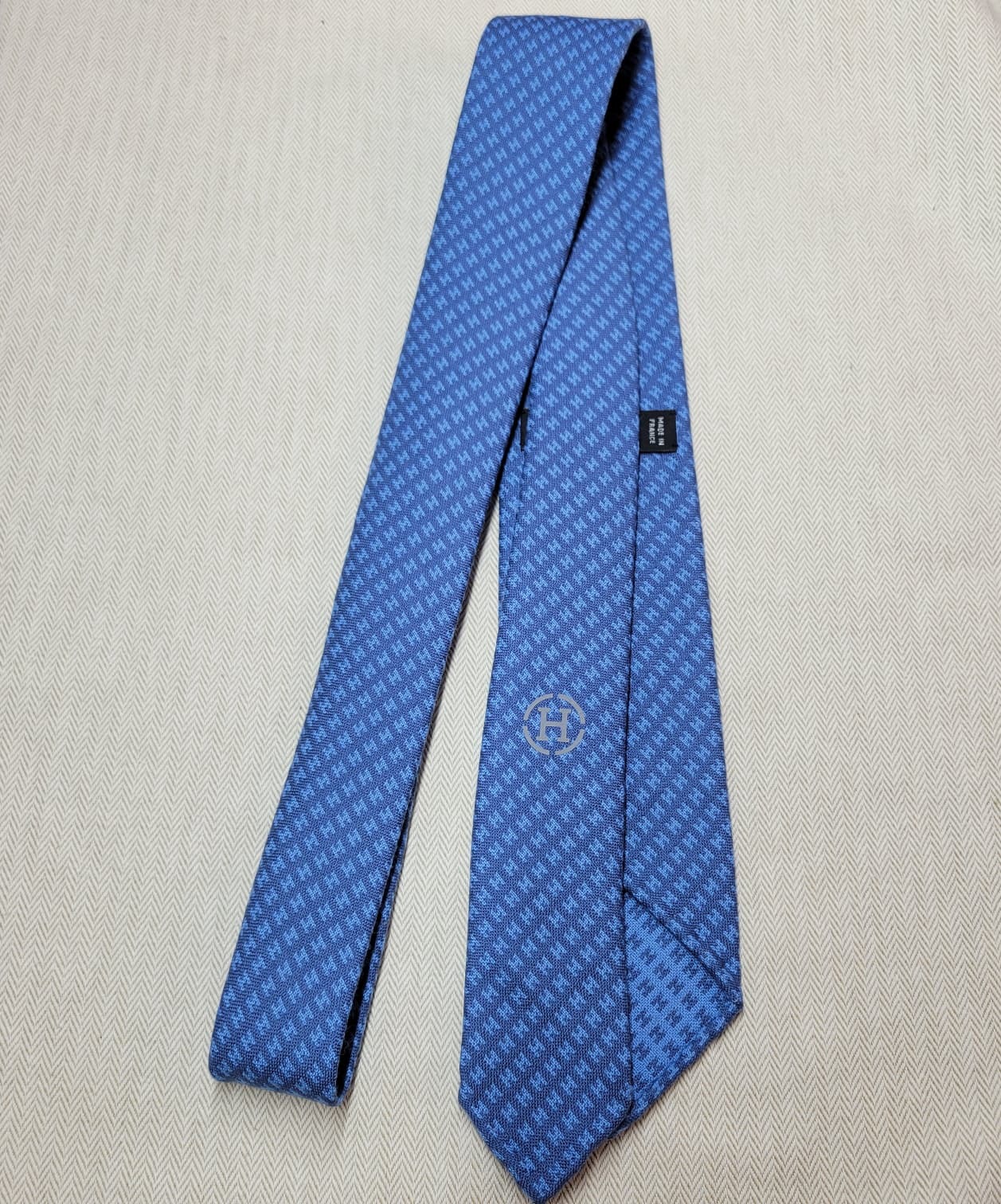 HERMES Faconnee H tie BLUE (WOOL) NO.69