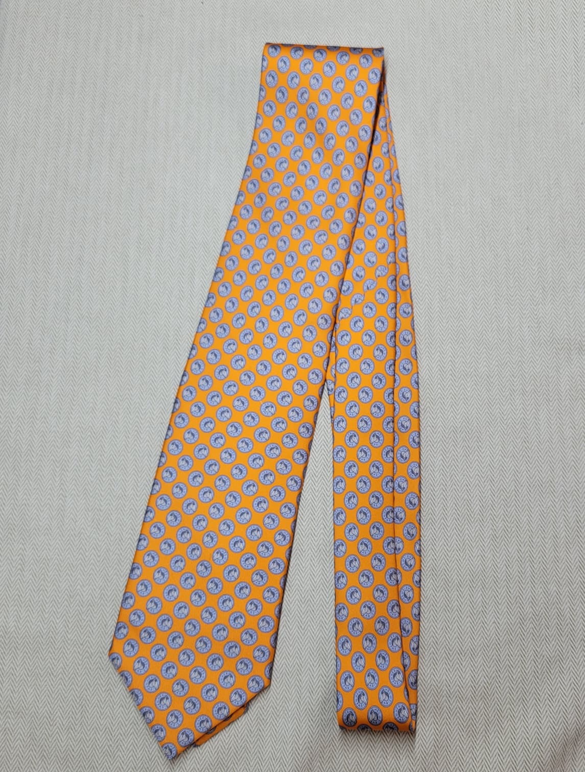 HERMES MEDAILLE CHEVAL 606139UA TIE ORANGE/GREY BLEU NO.78