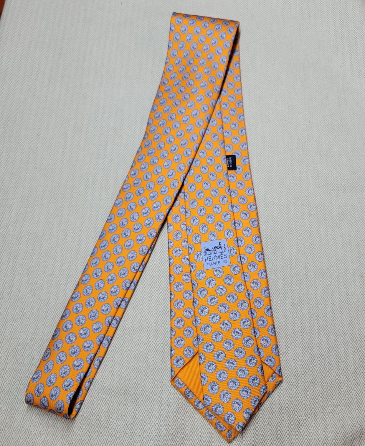 HERMES MEDAILLE CHEVAL 606139UA TIE ORANGE/GREY BLEU NO.78