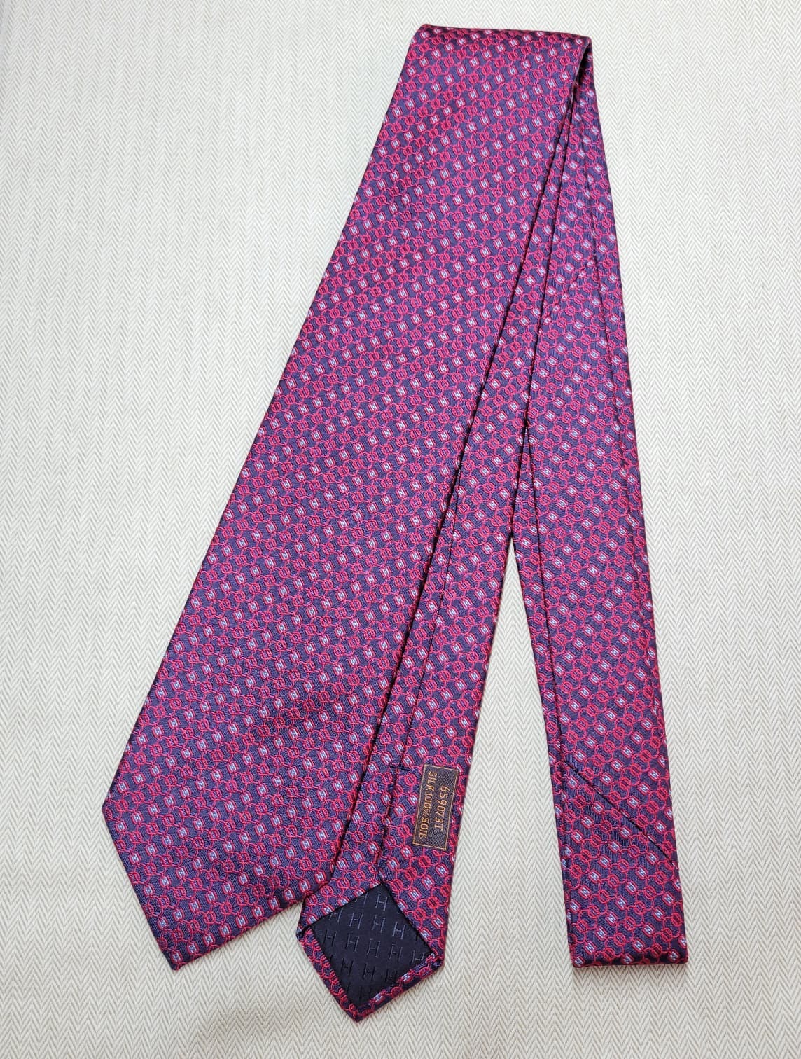 HERMES H en Chaine 659073T tie red/navy no.75
