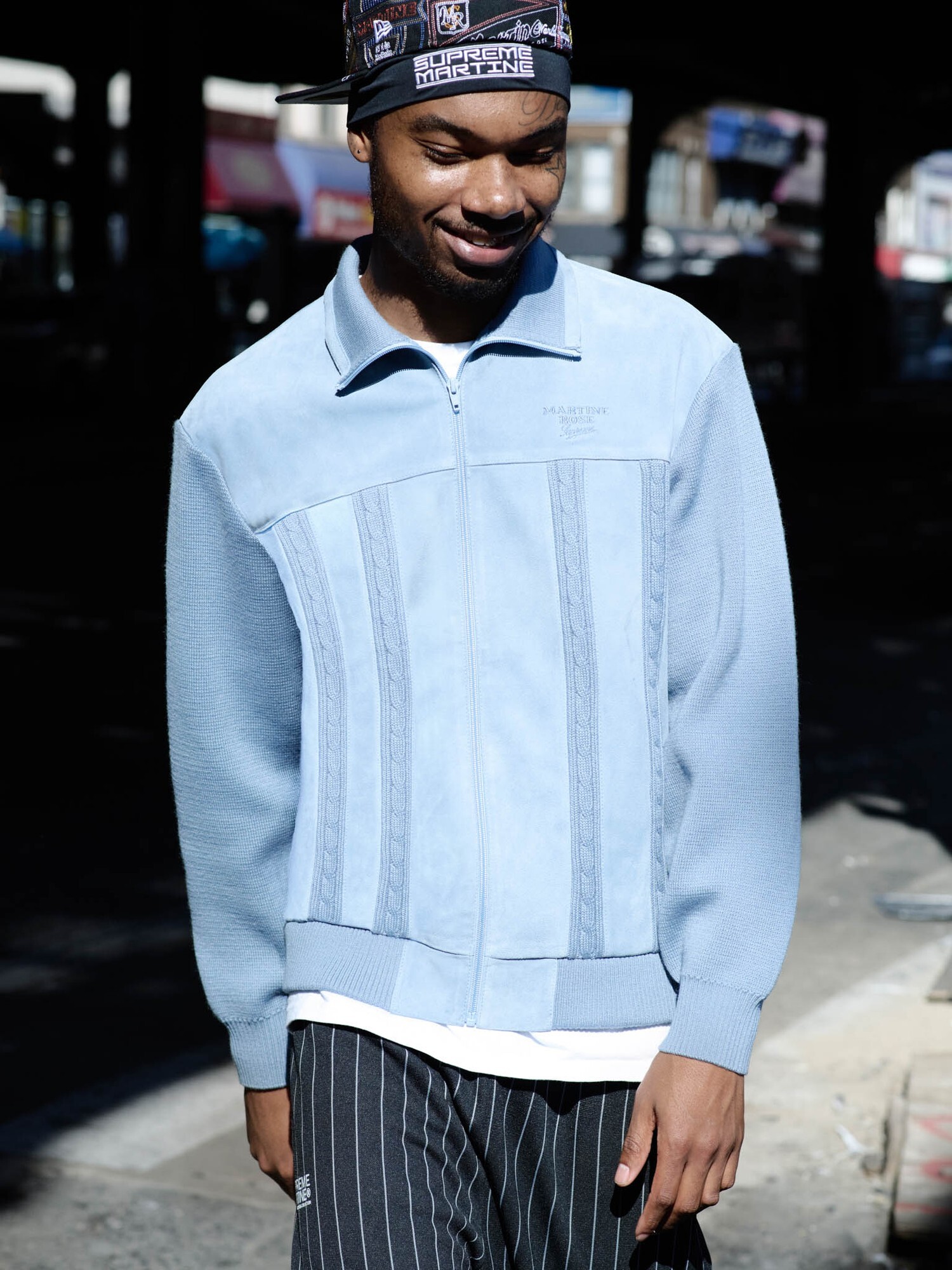 SUPREME X MARTINE ROSE SUEDE ZIP UP CARDIGAN (藍色/卡其/黑色) 麂皮拉鍊罩衫 拳王泰森 MIKE TYSON