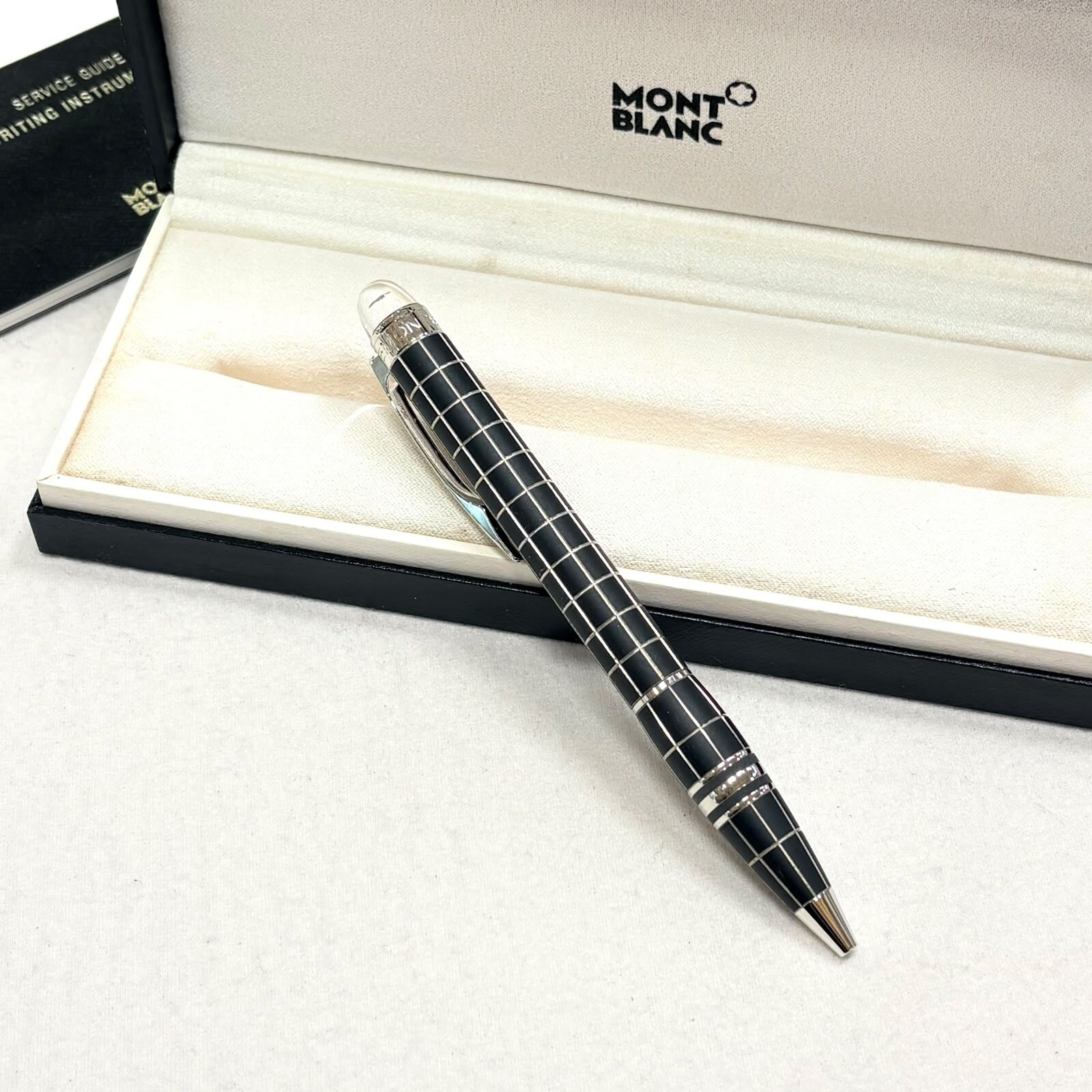 95%NEW USED MONTBLANC PEN  8857 /25610 萬寶龍 StarWalker 星際行者橡膠金屬格子紋原子筆 #香榭站正品