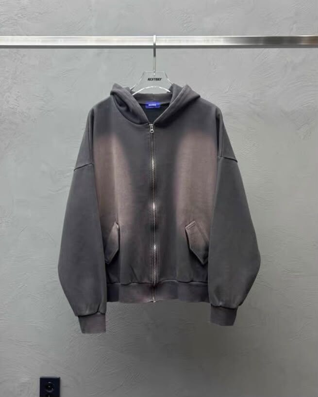 洗水淨色連帽拉鍊外套 Hestory-148JK