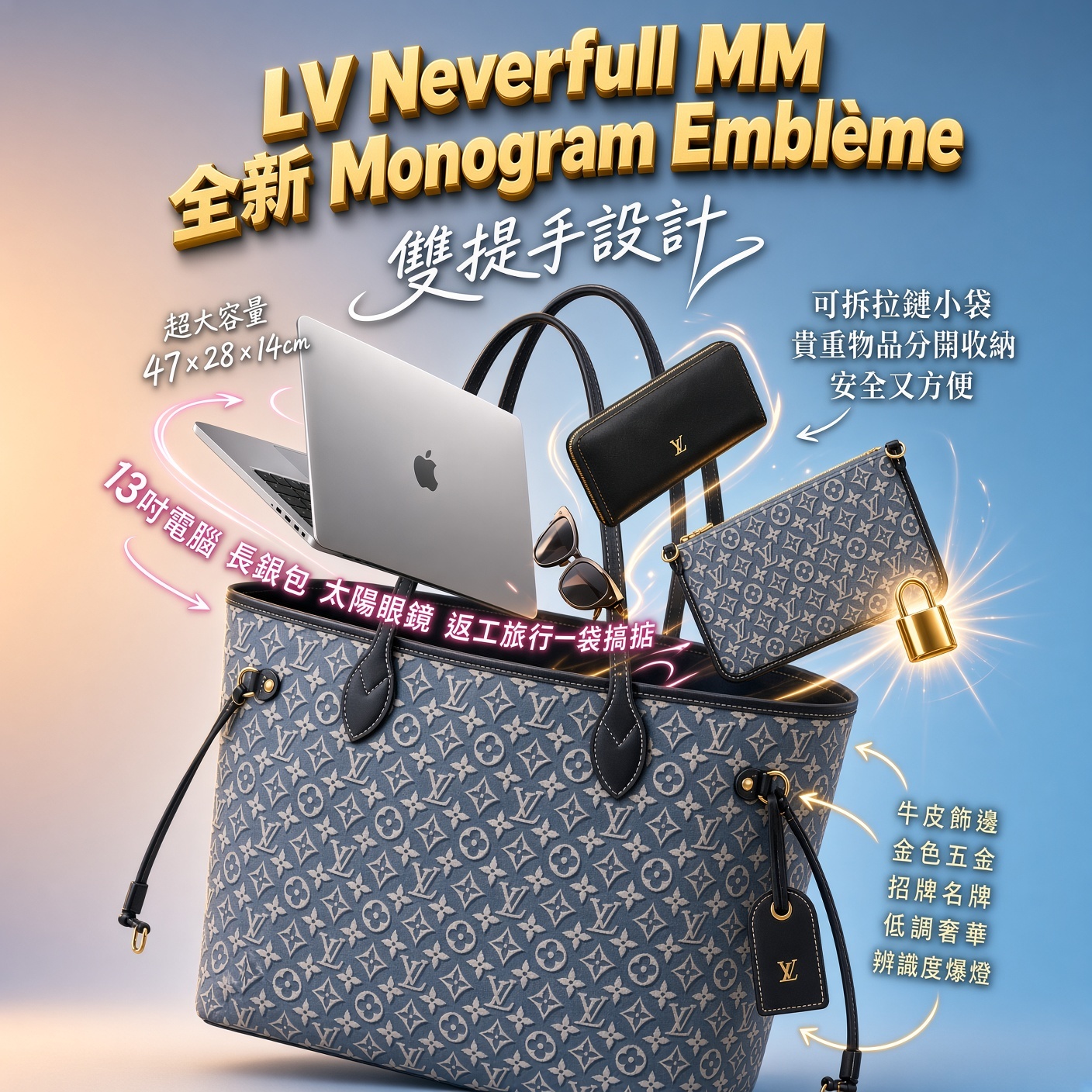 LV Neverfull MM 全新 Monogram Emblème