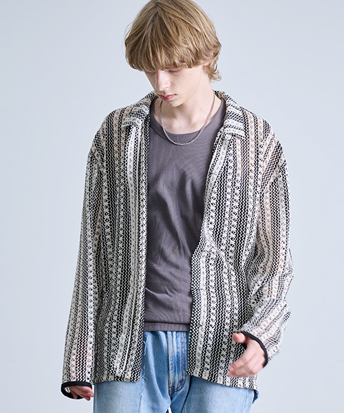 REVO.TOKYO | Open-Knit Floral Stripe Shirt