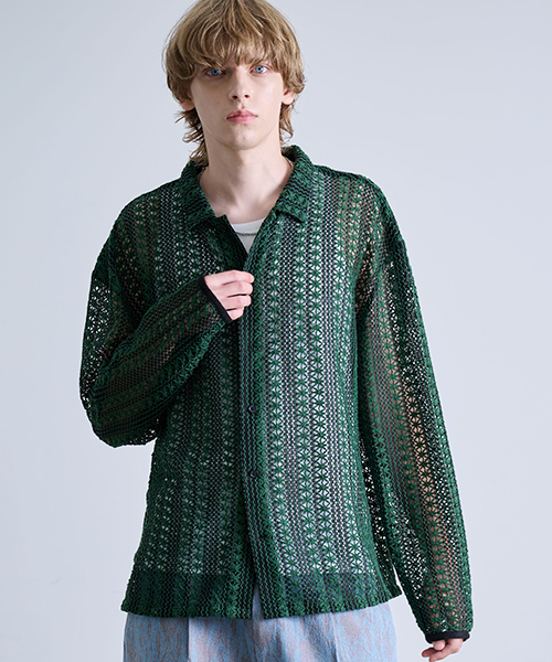 REVO.TOKYO | Open-Knit Floral Stripe Shirt