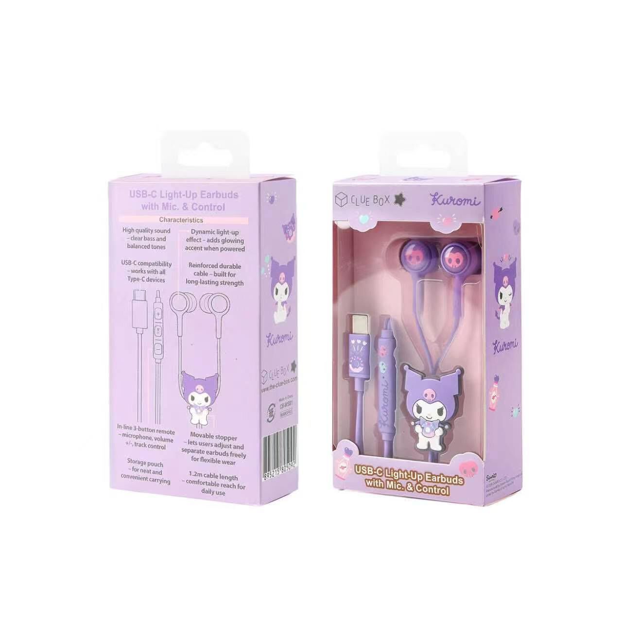 全新 Clue Box Sanrio Character USB‑C 發光耳機 - 配備咪高峰及功能控制 - CB-WSB1  十月團