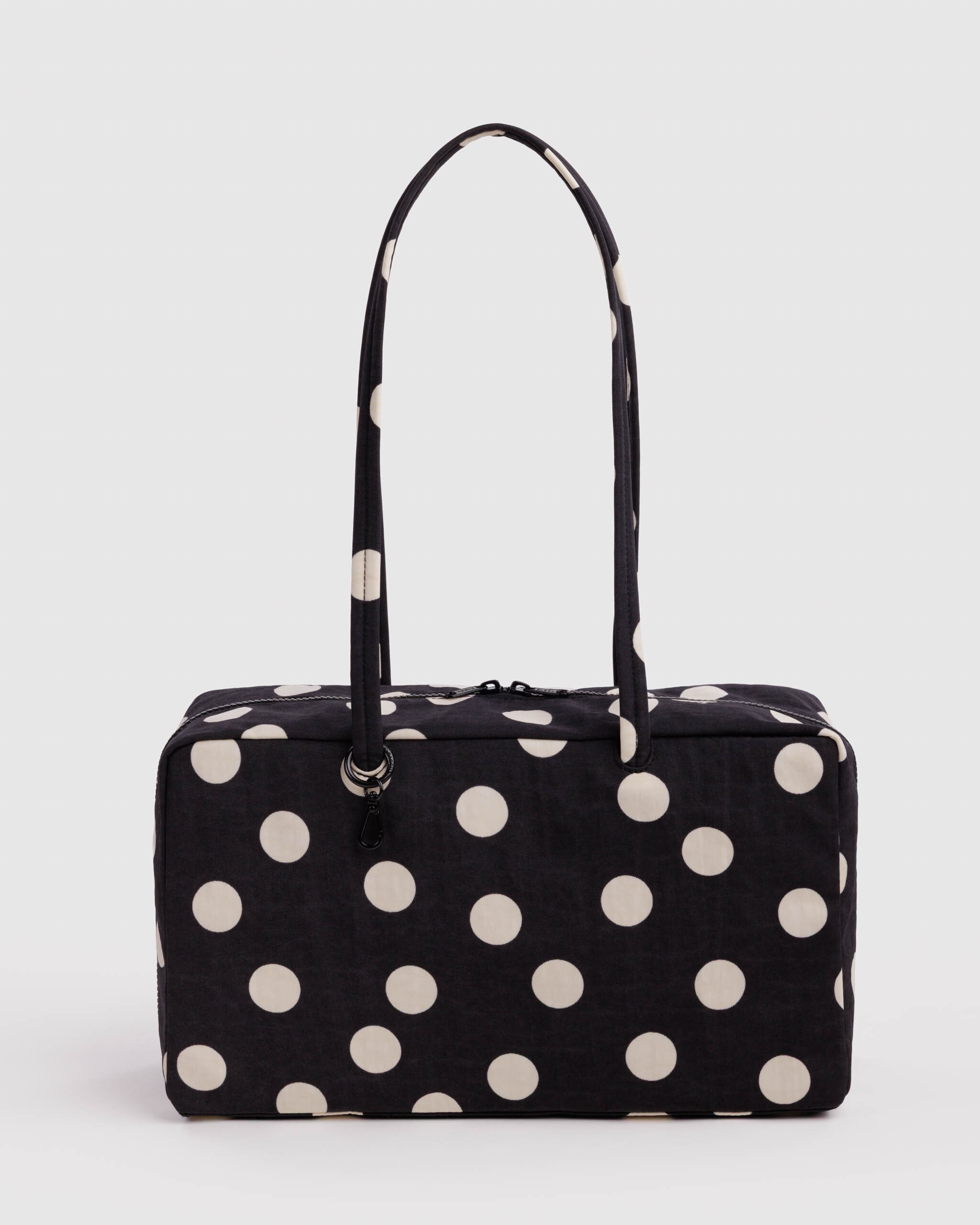 Medium Nylon Bowler Bag - Black and Cream Polka Dot｜BAGGU