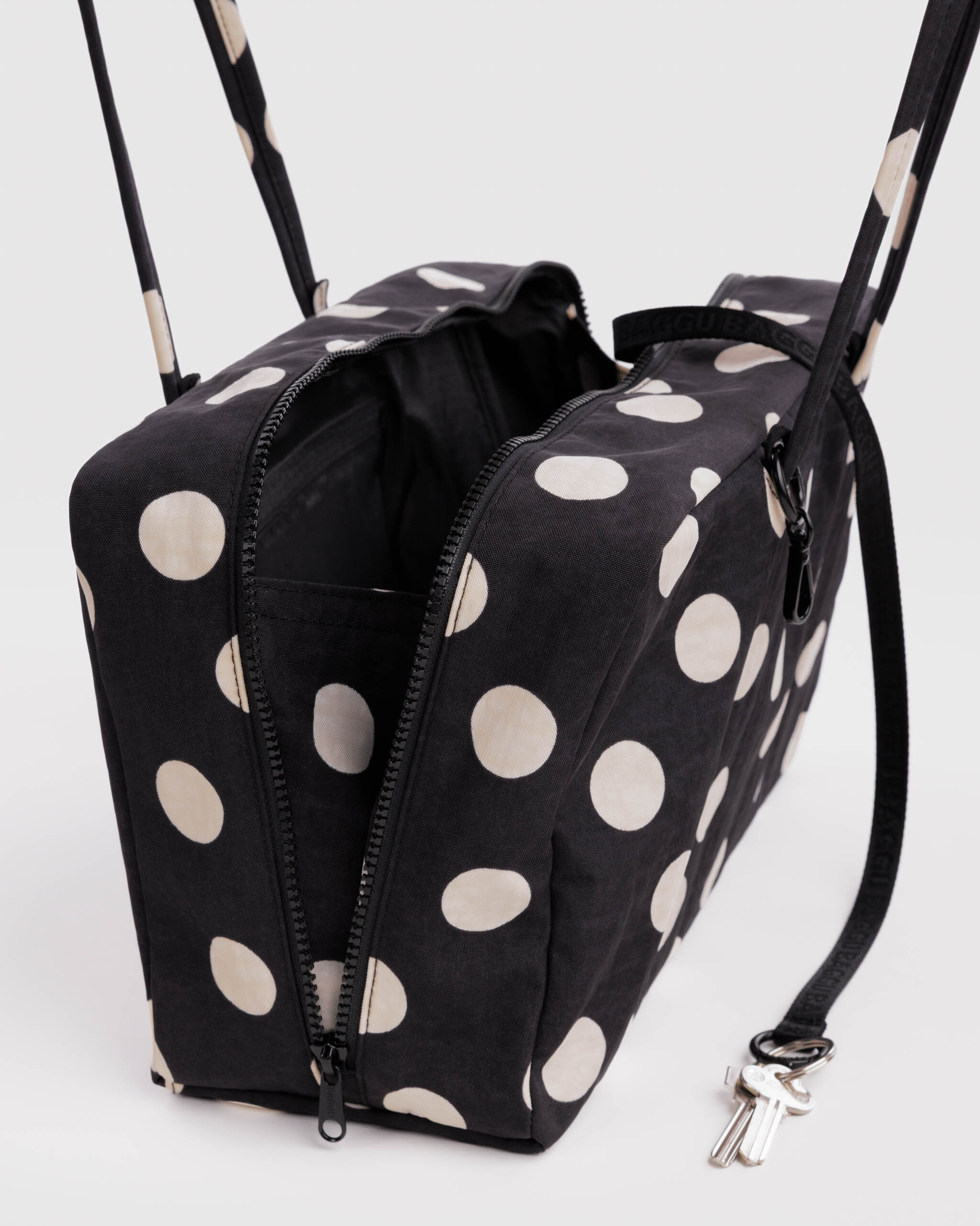 Medium Nylon Bowler Bag - Black and Cream Polka Dot｜BAGGU