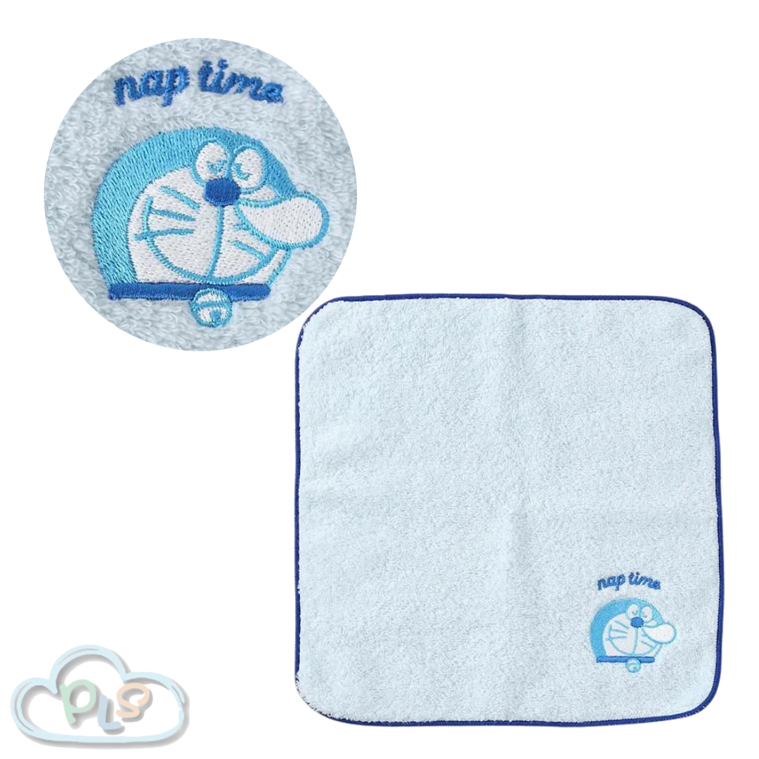 Embroidered Handkerchief Doraemon Flowering Blue #72085-1