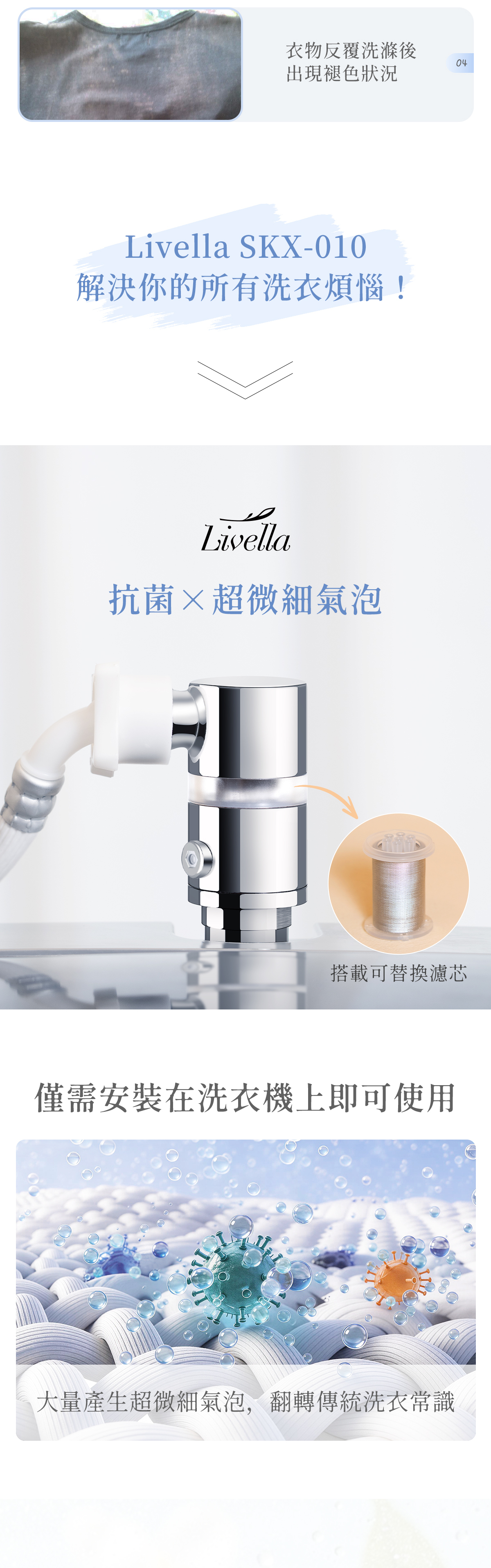 微氣泡,氣泡,洗衣機,超細微氣泡,finebubble,bubble,日本衛浴,精品衛浴,微氣泡協會,fbia,蓮蓬頭,軟管,花灑,淋浴,沐浴,換個角度有限公司,禮品,送禮,livella