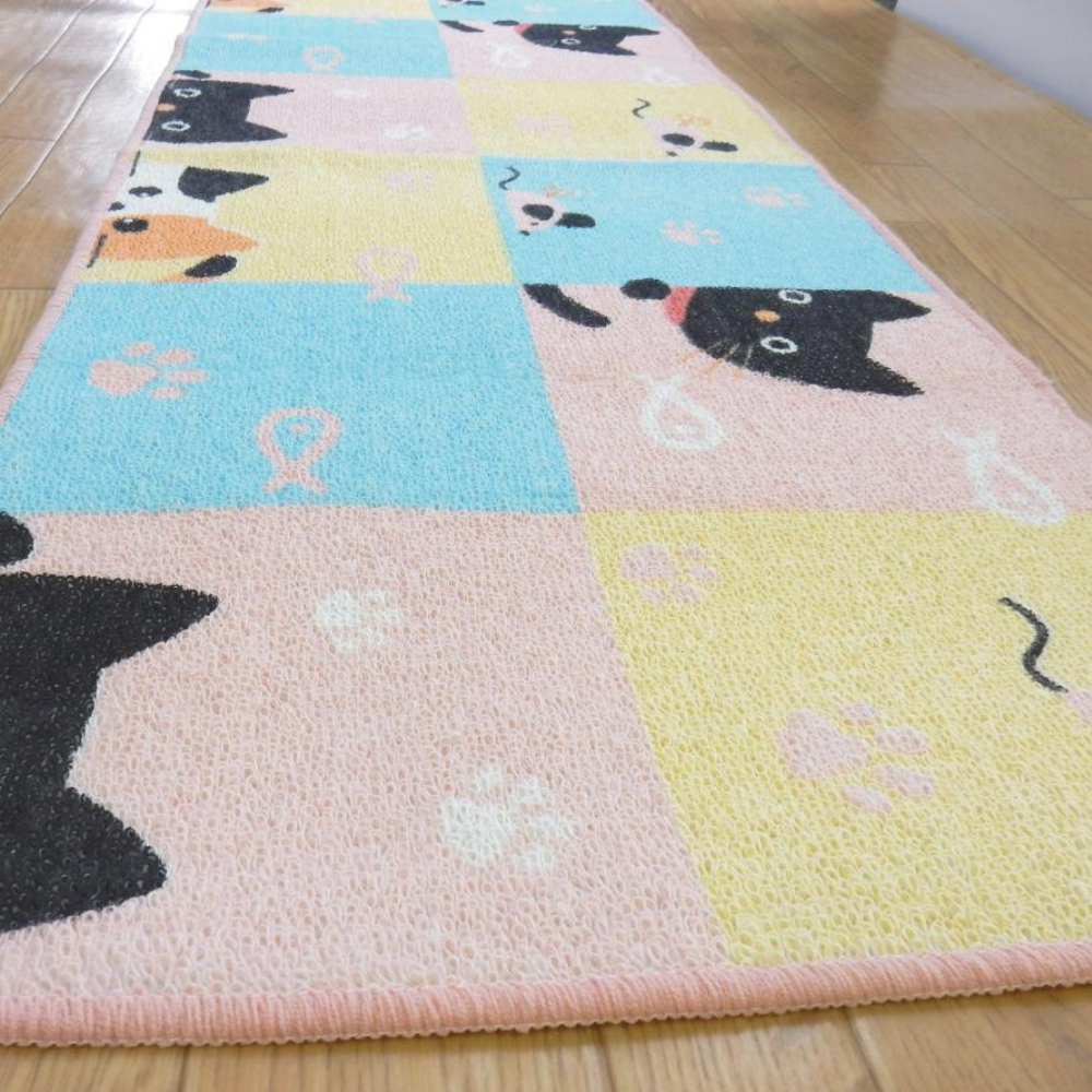 《尾崎》日本製薄款棉混紡防滑廚房長條地墊 LOOK躲貓貓 45×180cm(5mm)