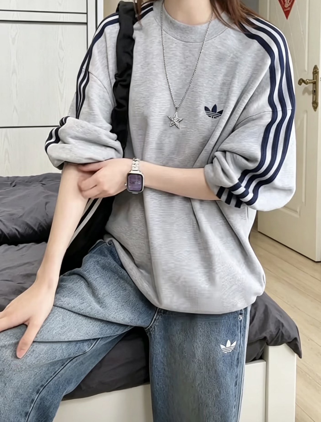 【預購】Adidas 長袖 大學踢  灰色  深藍線  男款 KS7517