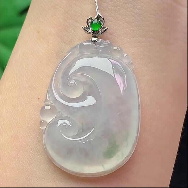 翡翠冰種飄花熒光如意,天然翡翠A玉, 緬甸玉, Jade, Jadeite