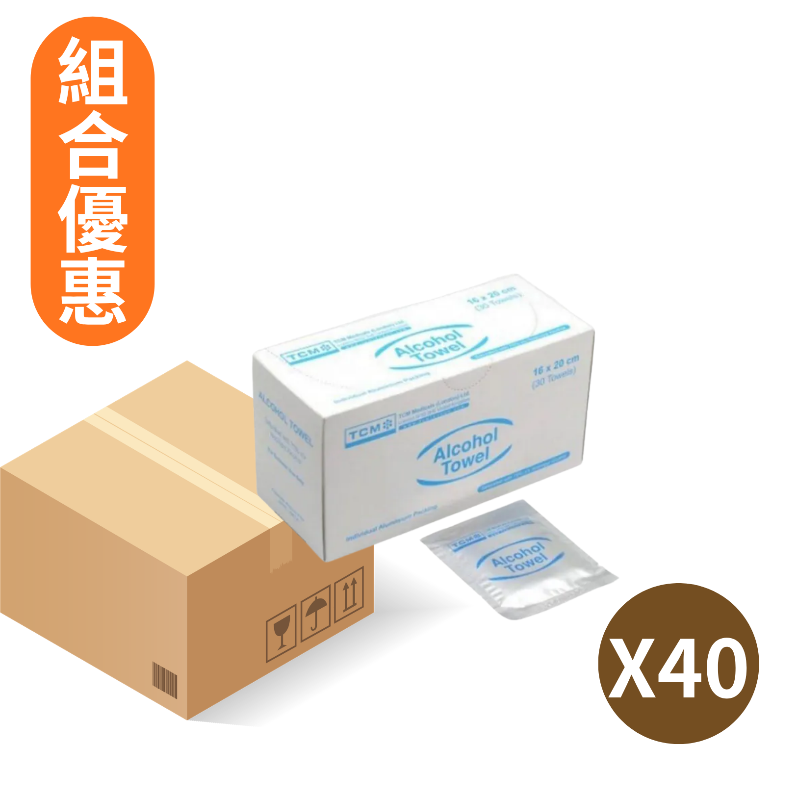 【組合優惠】TCM 異丙醇酒精濕紙巾 16 x 20厘米 30張 40盒