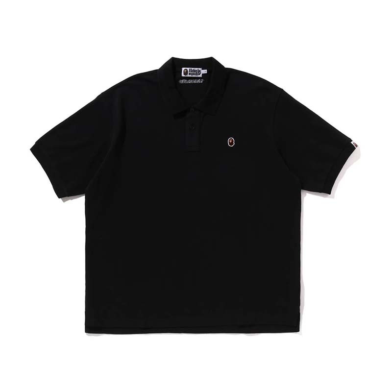 BAPE ONE POINT RELAXED FIT POLO SHIRT 男版 電繡猿人 短袖 POLO衫 黑色 1L80112301-BK [台灣現貨]