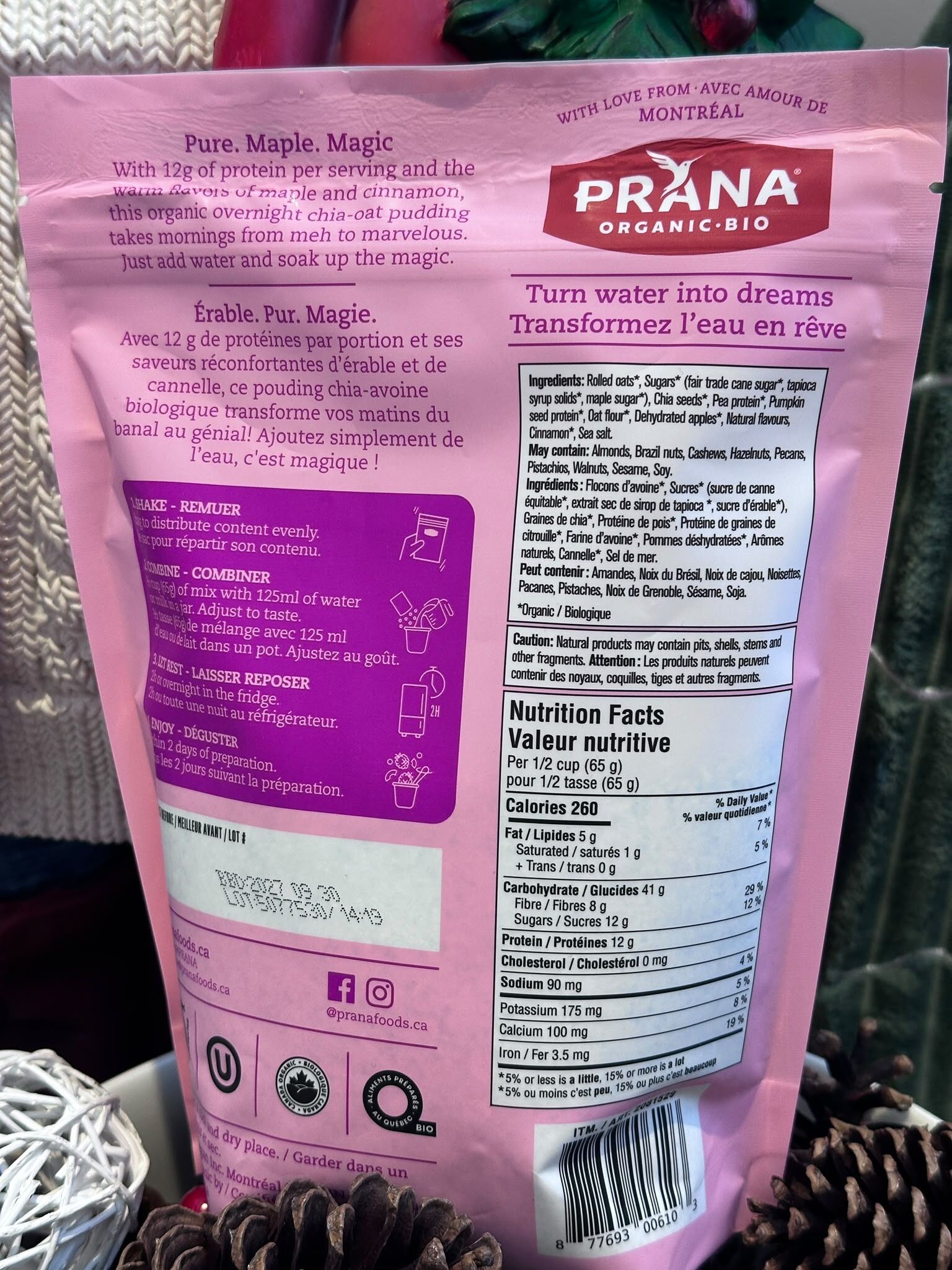 WT10 Prana 有機隔夜燕麥奇亞籽 楓糖蘋果味 780g  **到期日: 約 2027/07 (限時購買至10月16日晚上11:59)