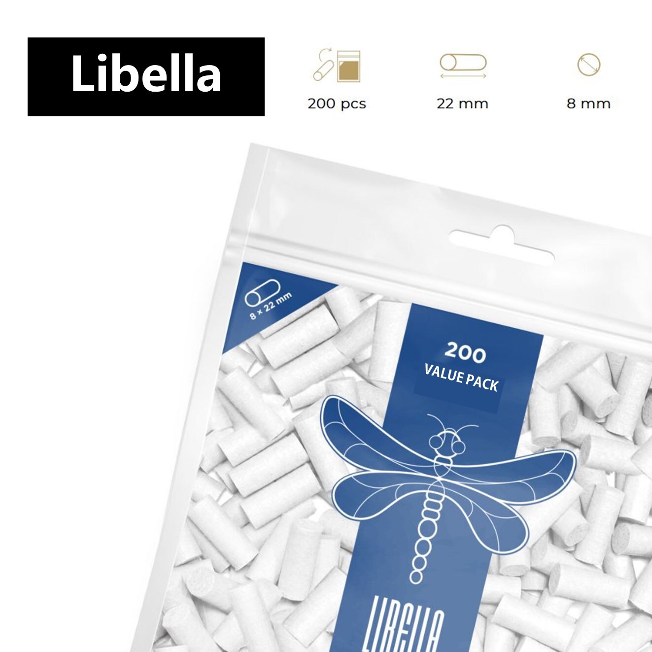 【LIBELLA】歐洲原裝進口 蜻蜓 過濾 海綿 濾嘴 菸嘴 煙嘴8mm*22mm 200粒 / 包 天然阿拉伯膠