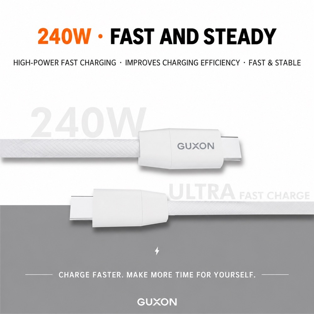 GUXON 240W ultra fast charge braided cable in white