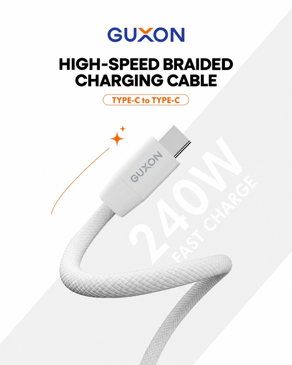 GUXON high-speed braided charging cable, Type-C to Type-C, 240W fast charge