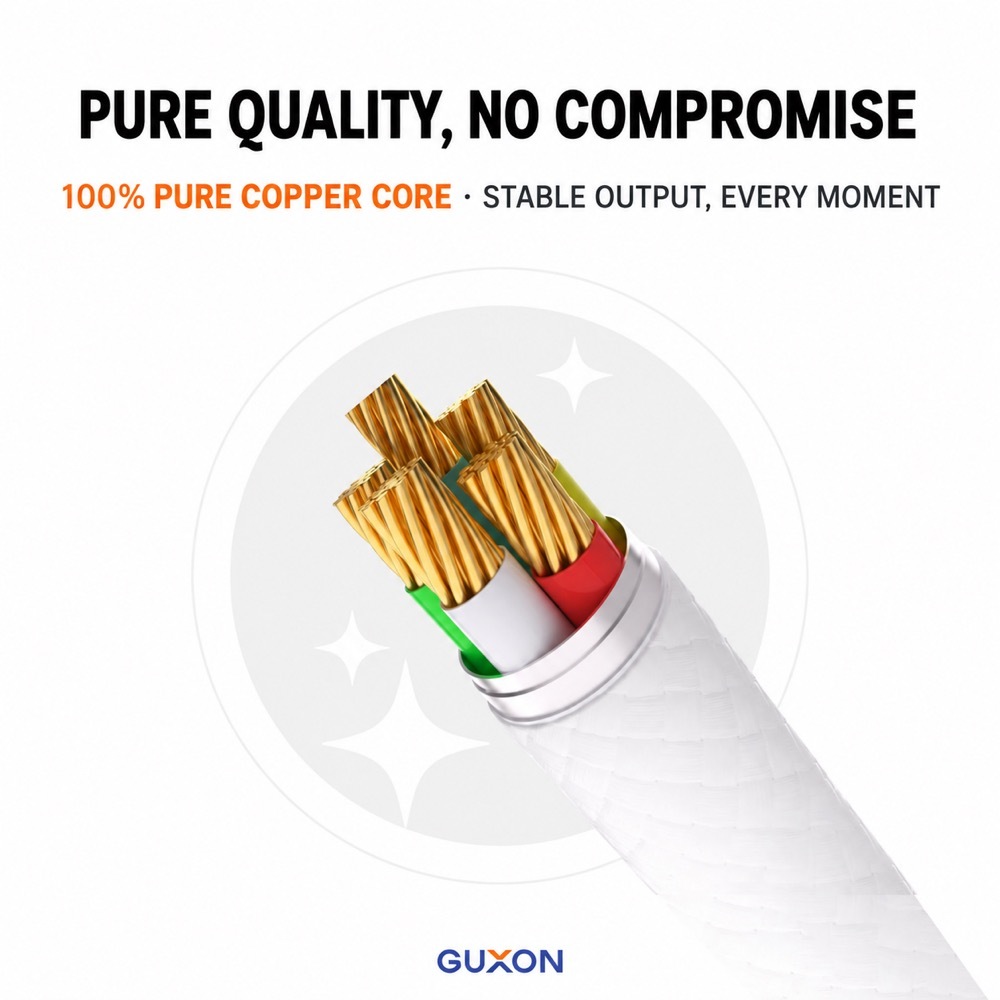 Cut-away view of the cable showing its 100% pure copper core