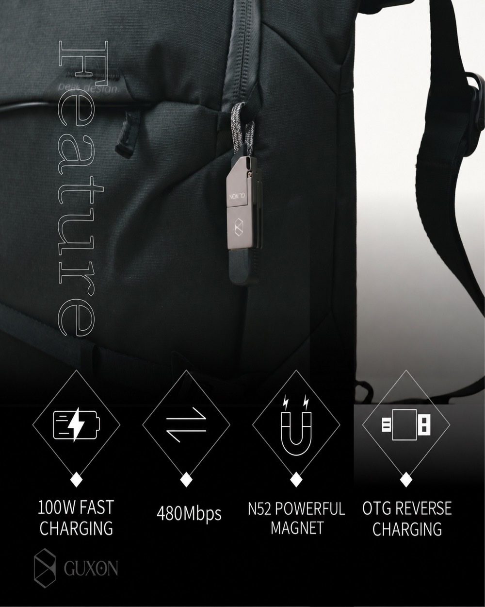Feature summary: 100W fast charging, 480Mbps transfer, N52 powerful magnet and OTG reverse charging