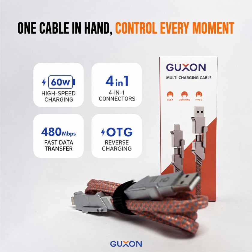 Key features: 60W high-speed charging, 4-in-1 connectors, 480Mbps fast data transfer and OTG reverse charging