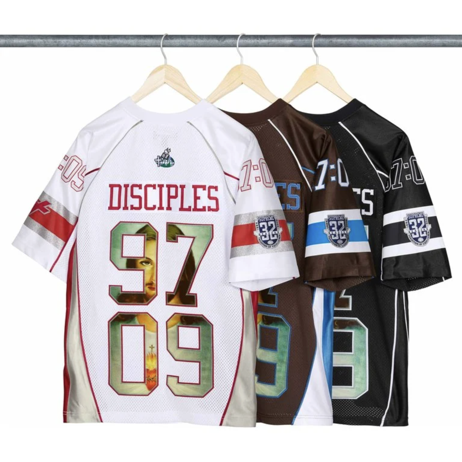 -(B3a01)-SUPREME DISCIPLES FOOTBALL JERSEY 耶穌 球衣 黑色/咖啡/白色-FW26KN15