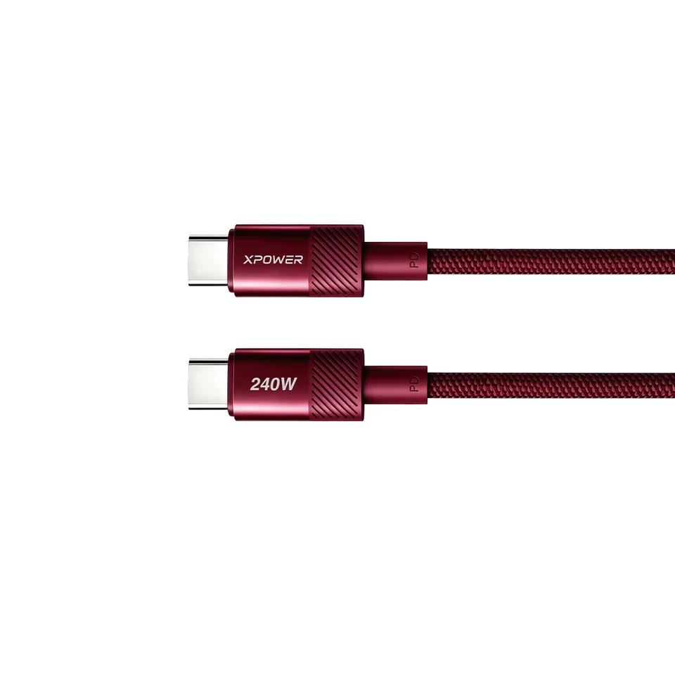 (早買限定優惠)XPower CC240D 鋁合金 240W PD3.1編織高速傳輸數據充電線 (酒紅色)