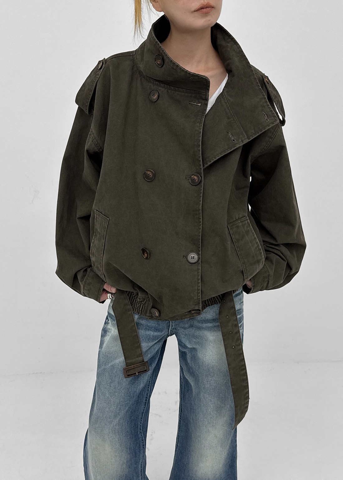 BLACK UP Hertz Cotton High-Neck Double-Breasted Jumper