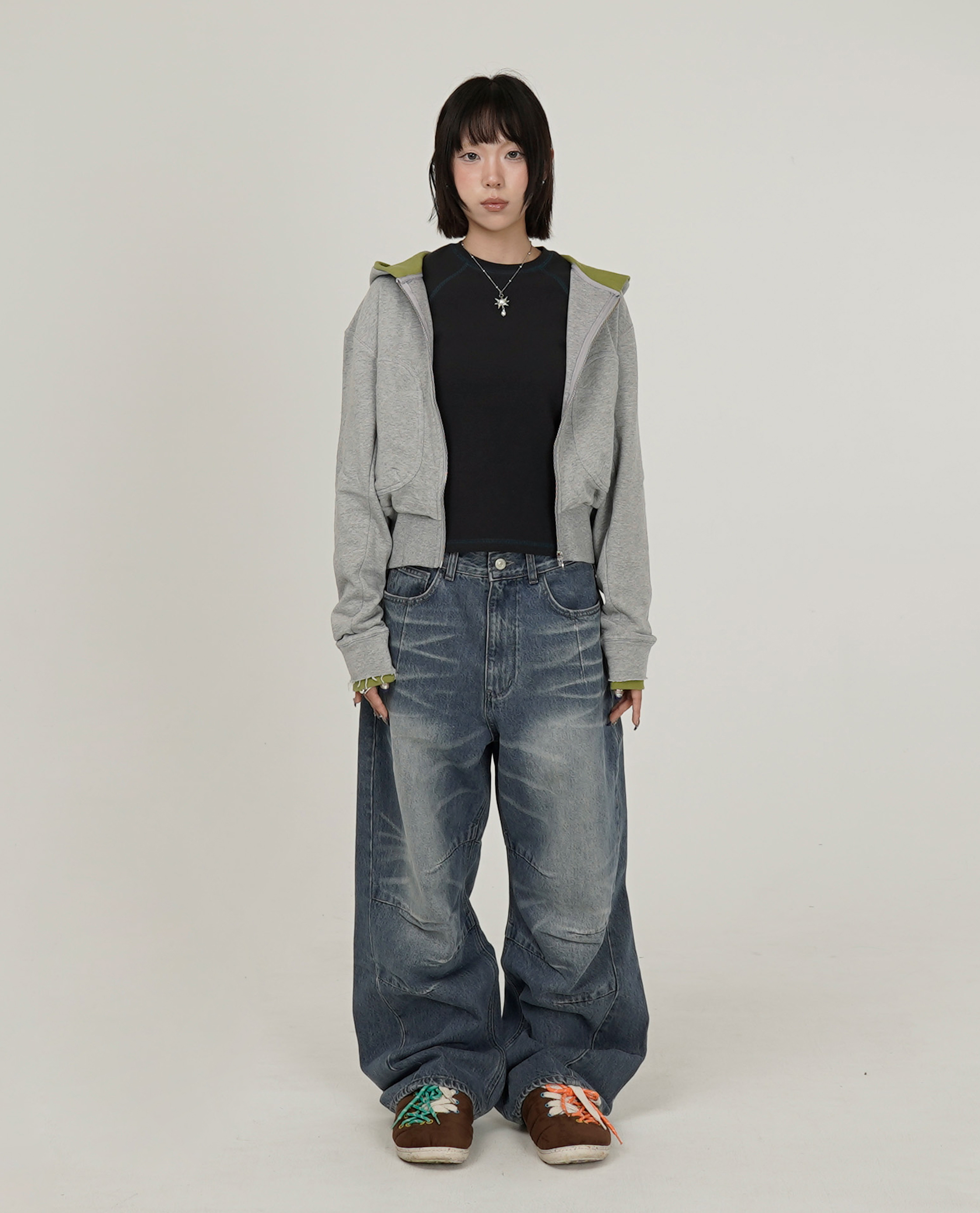999HUMANITY LAYERED COLOUR SWEAT HOOD ZIP UP - 26FW