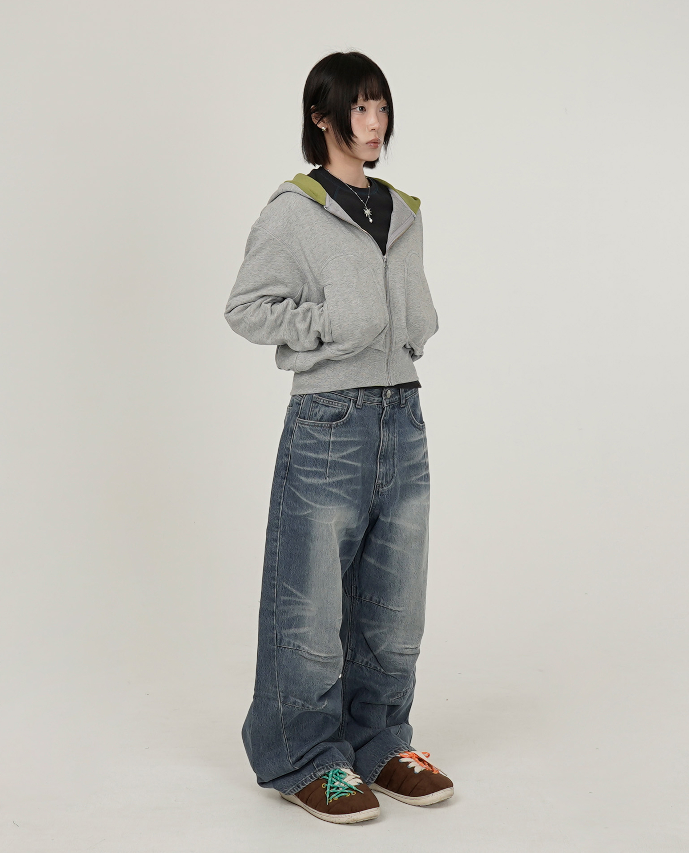 999HUMANITY LAYERED COLOUR SWEAT HOOD ZIP UP - 26FW