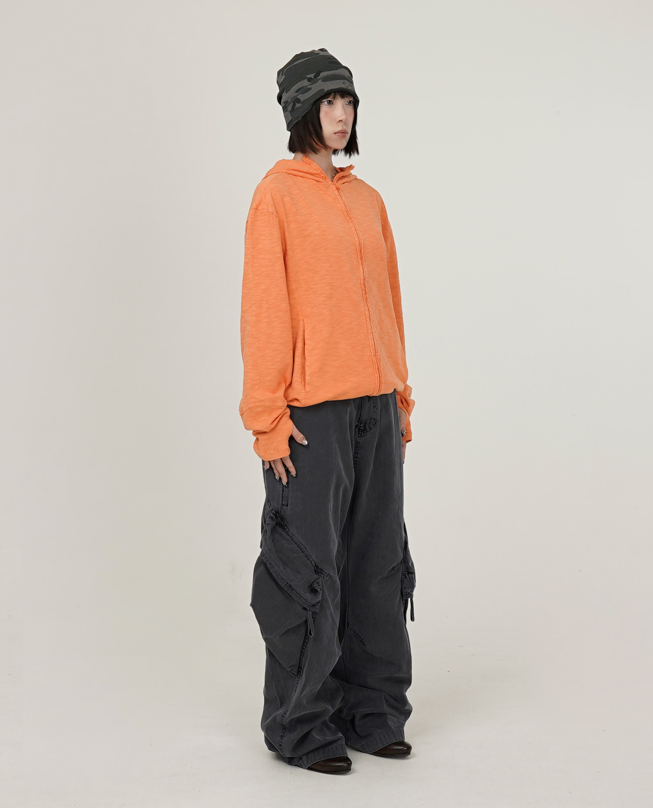 999HUMANITY ASYMMETRIC BLEACHED HOODED ZIP UP - 26FW