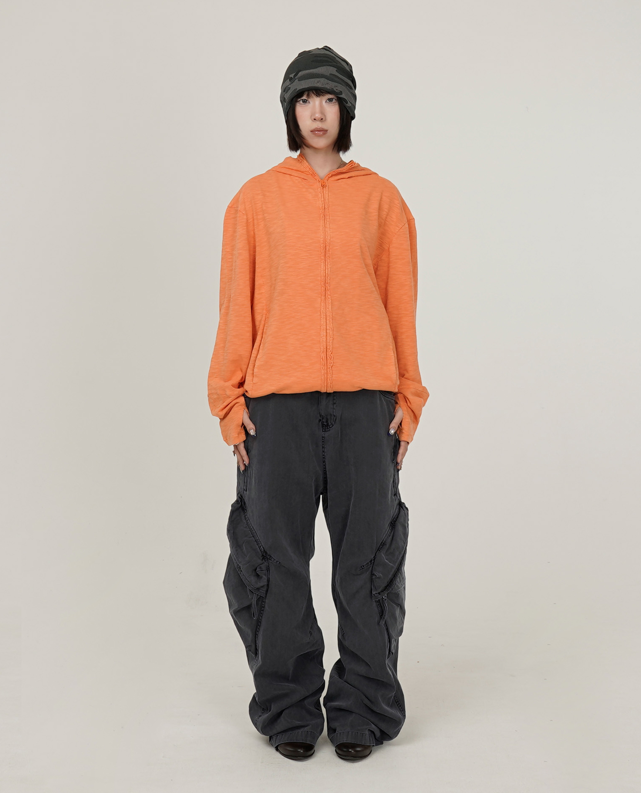 999HUMANITY ASYMMETRIC BLEACHED HOODED ZIP UP - 26FW