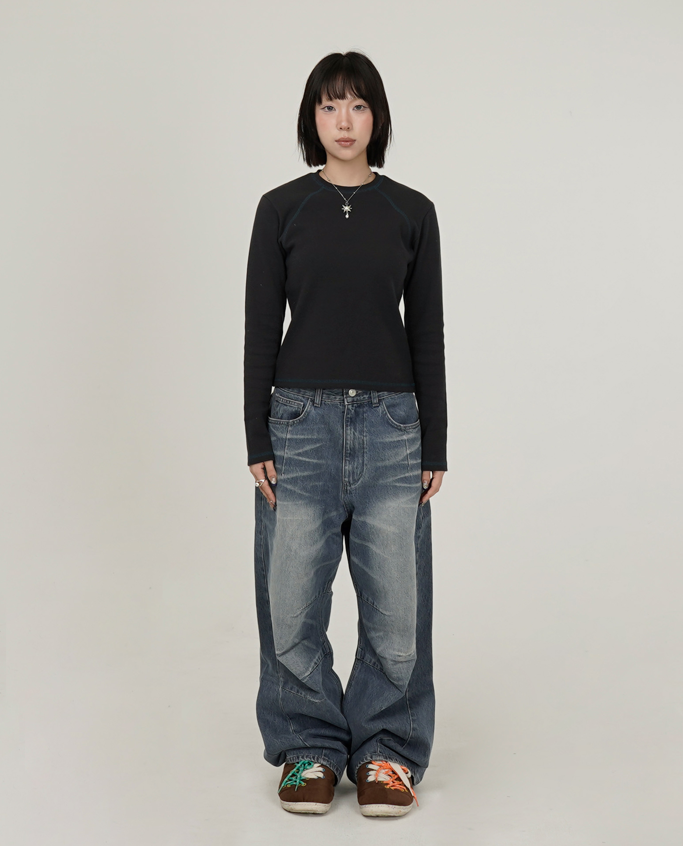 999HUMANITY COLORED STITCH LINE LONG SLEEVE TEE - 26FW