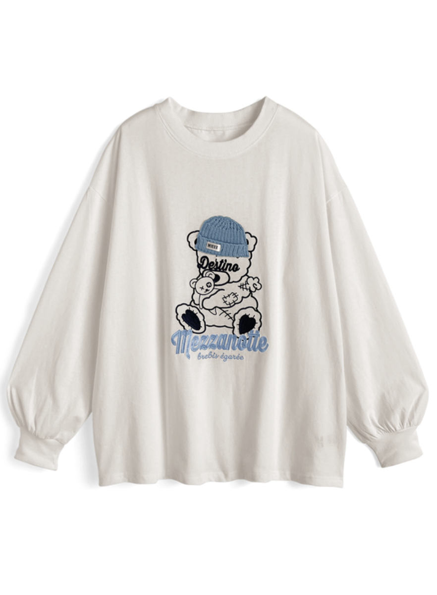 JP1319｜日常感刺繡立體帽子小熊Mezzanotte長袖衛衣🧸🎀