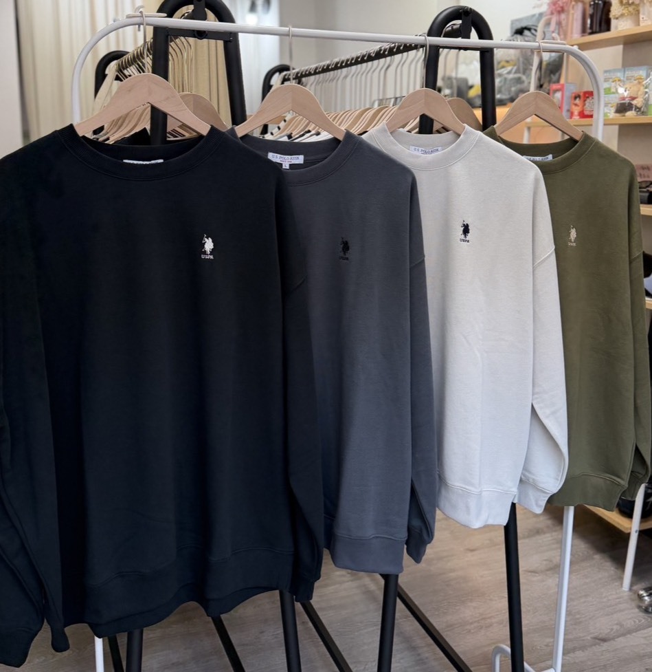 【OWN】U.S POLO 長袖 薄款 上衣 日本 刺繡 圓領 不分男女 黑色 淺灰 綠色 炭灰