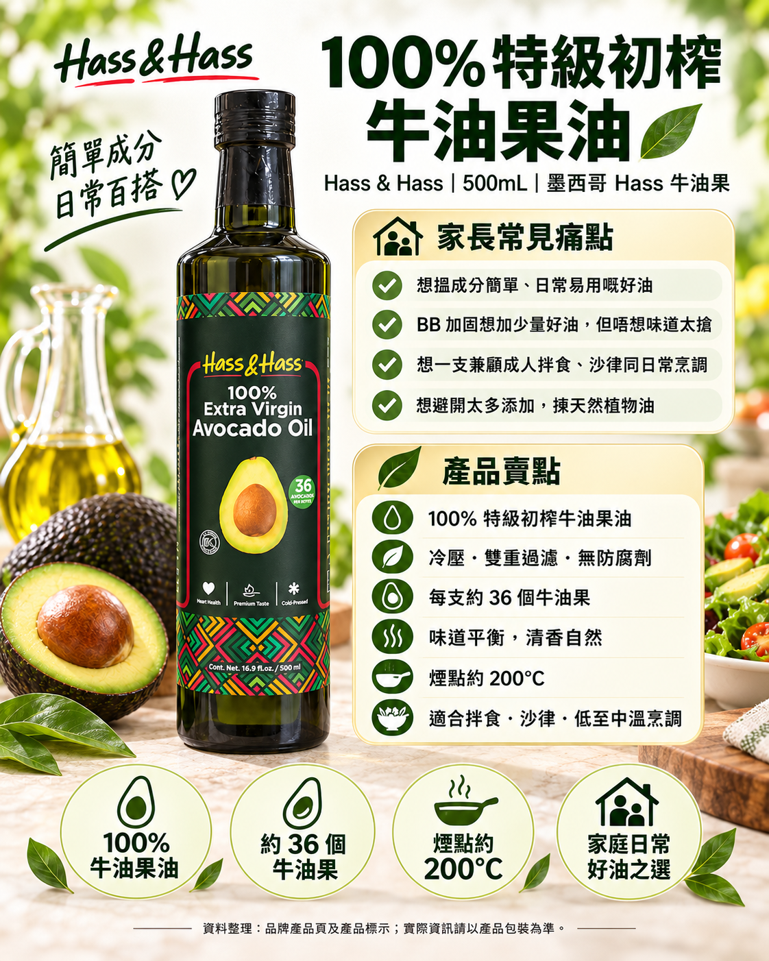 100%冷壓特級初榨牛油果油（雙重過濾）500ml