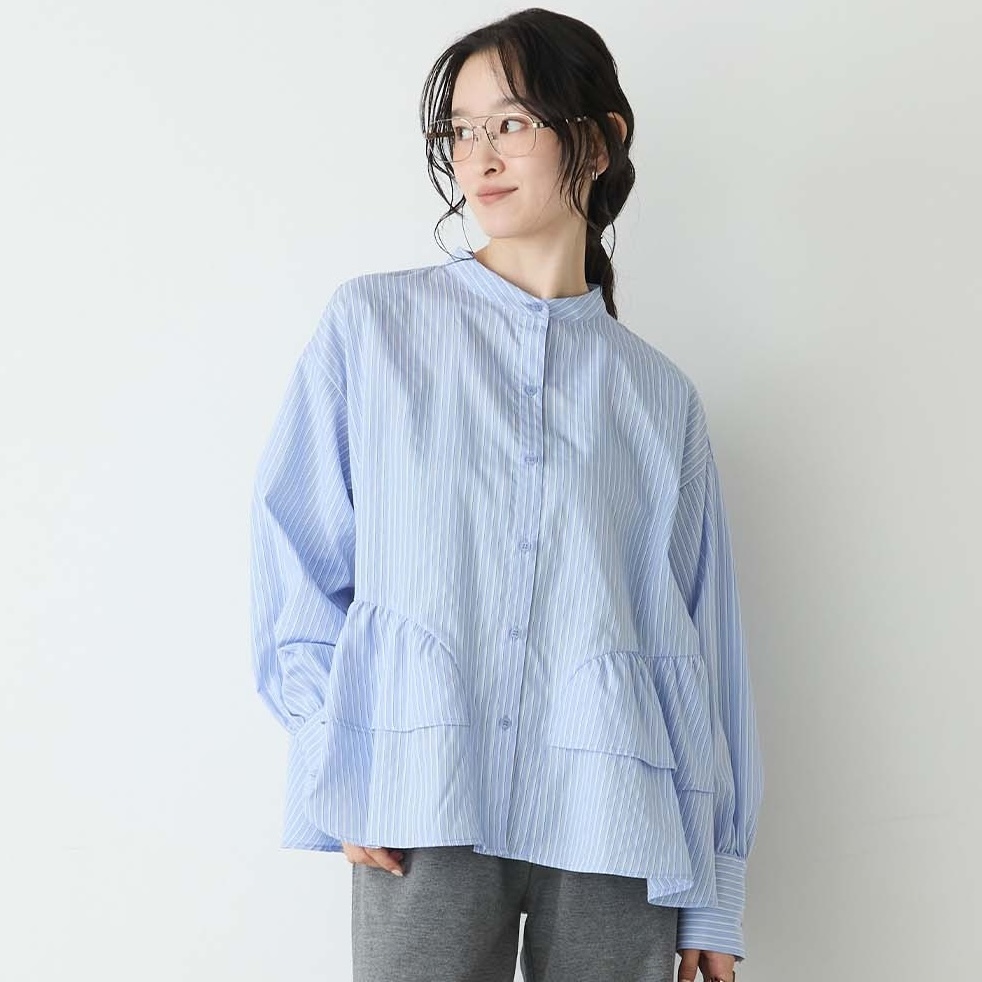 Frill Tiered Band Collar Shirt
