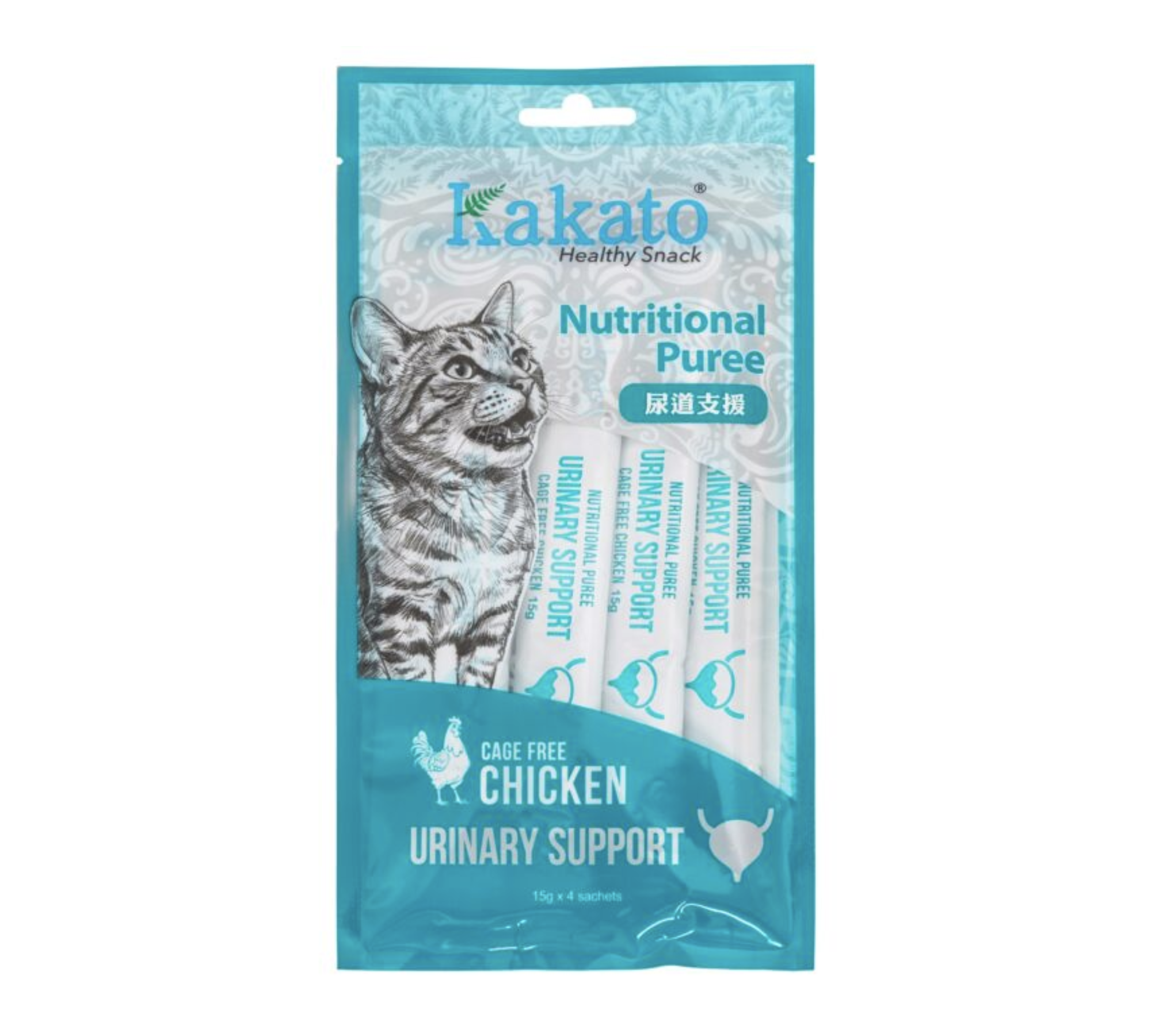 Kakato 貓小食 - 功能保健肉泥 - 泌尿日常守護（走地雞）15g x 4