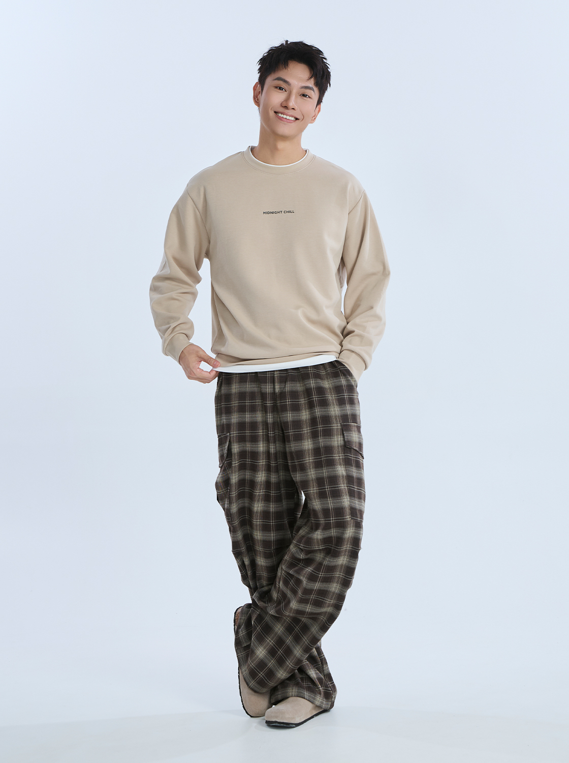 【期間限定】格紋口袋造型傘兵褲