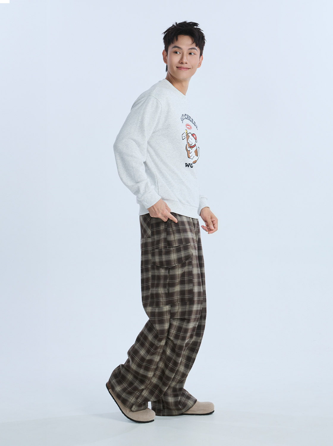 【期間限定】格紋口袋造型傘兵褲
