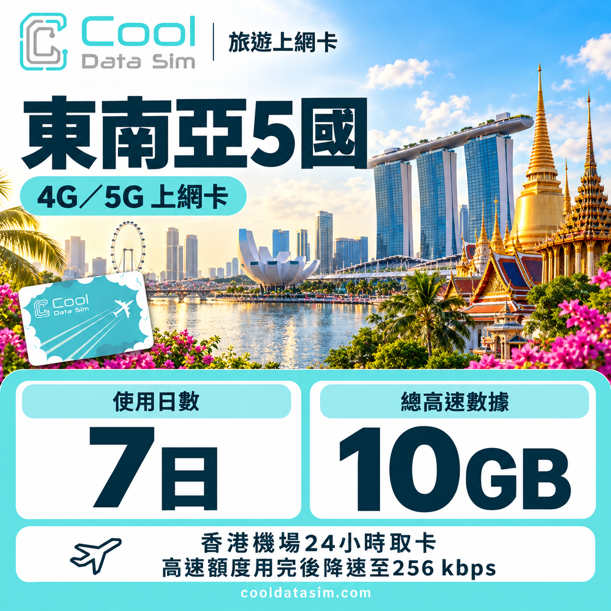 東南亞5國【7日10GB】高速數據 4G/5G Sim Card 上網卡